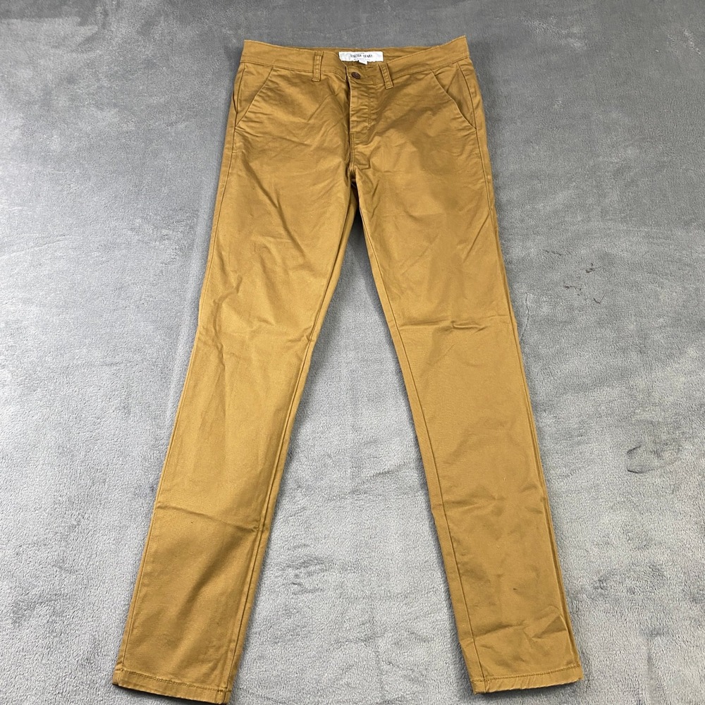 Topman Chinos Mens 34x34 Tan Stretch Skinny Button Fly Trousers Academia Preppy